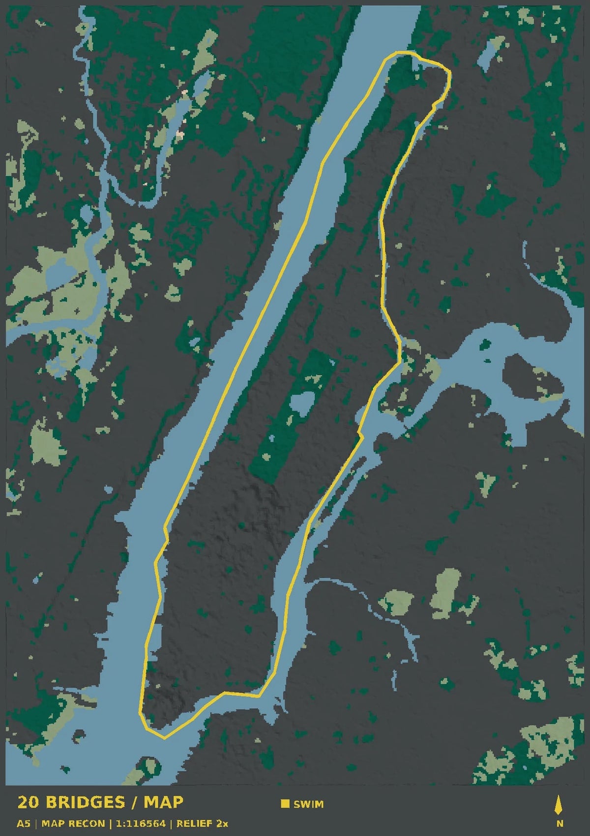 20 Bridges · Manhattan, top view of the A5 digital terrain model