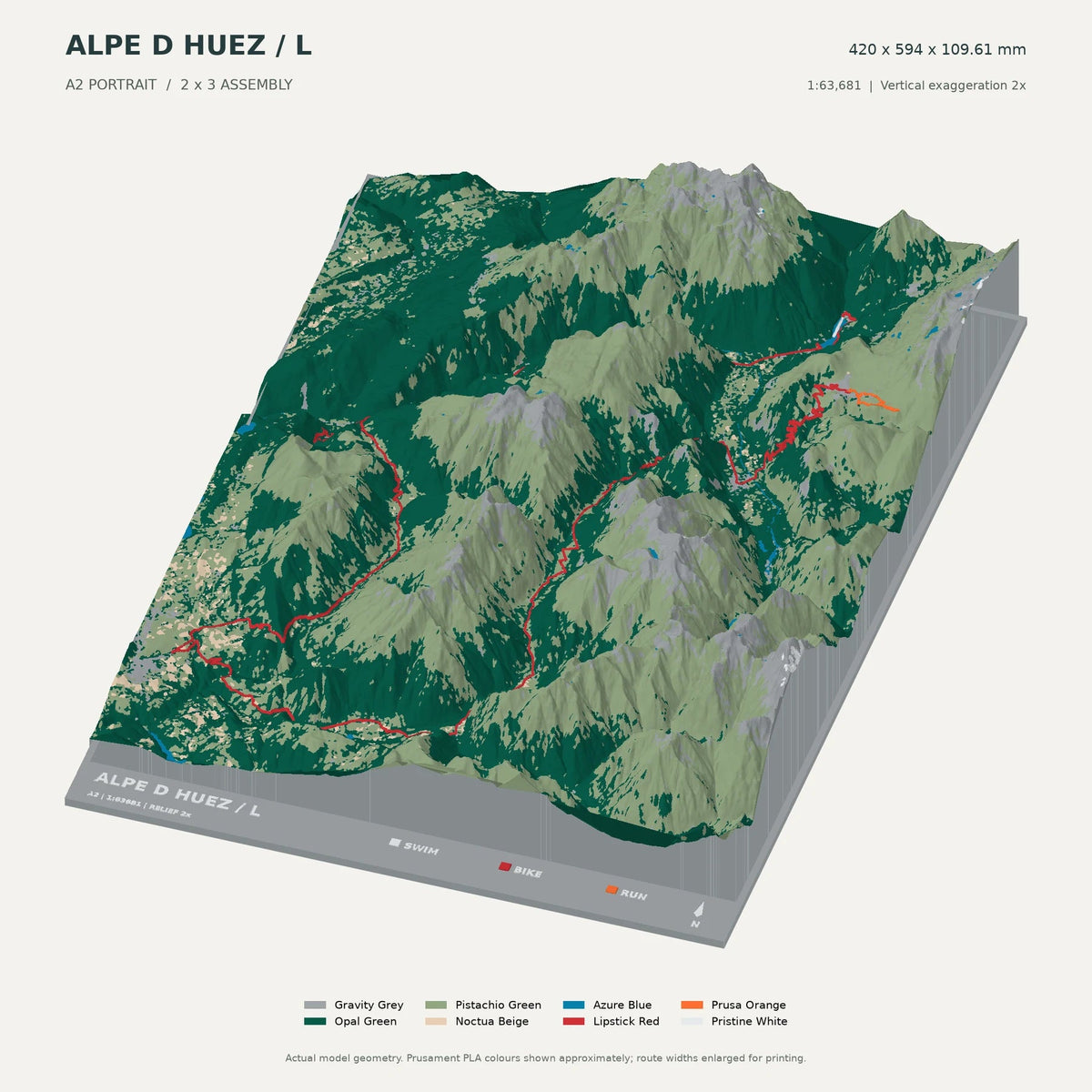 Alpe d’Huez Triathlon L, A2 digital model preview showing raised terrain and route; not physical product photography