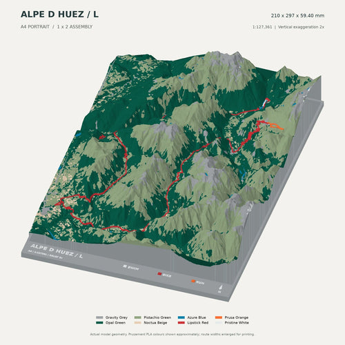 Alpe d’Huez Triathlon L, A4 digital model preview showing raised terrain and route; not physical product photography