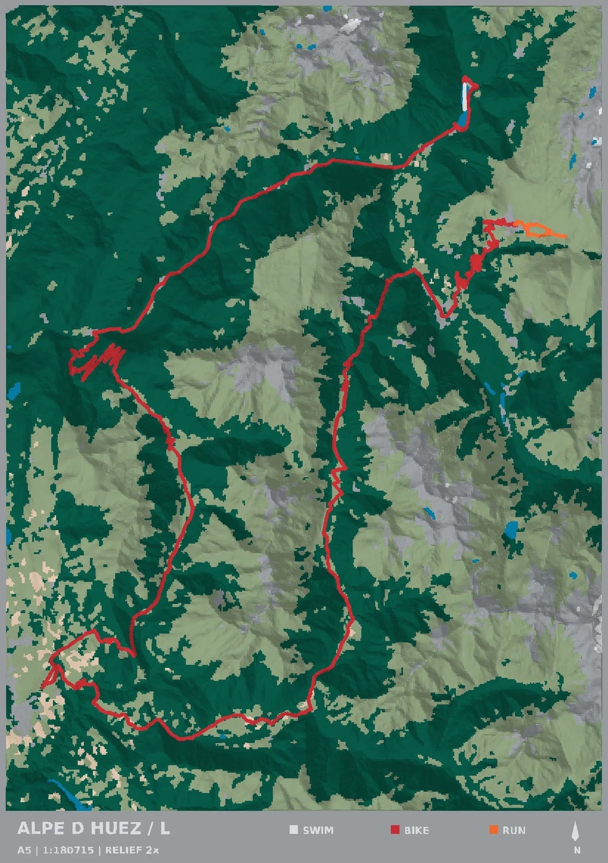 Alpe d’Huez Triathlon L, top view of the A5 digital terrain model