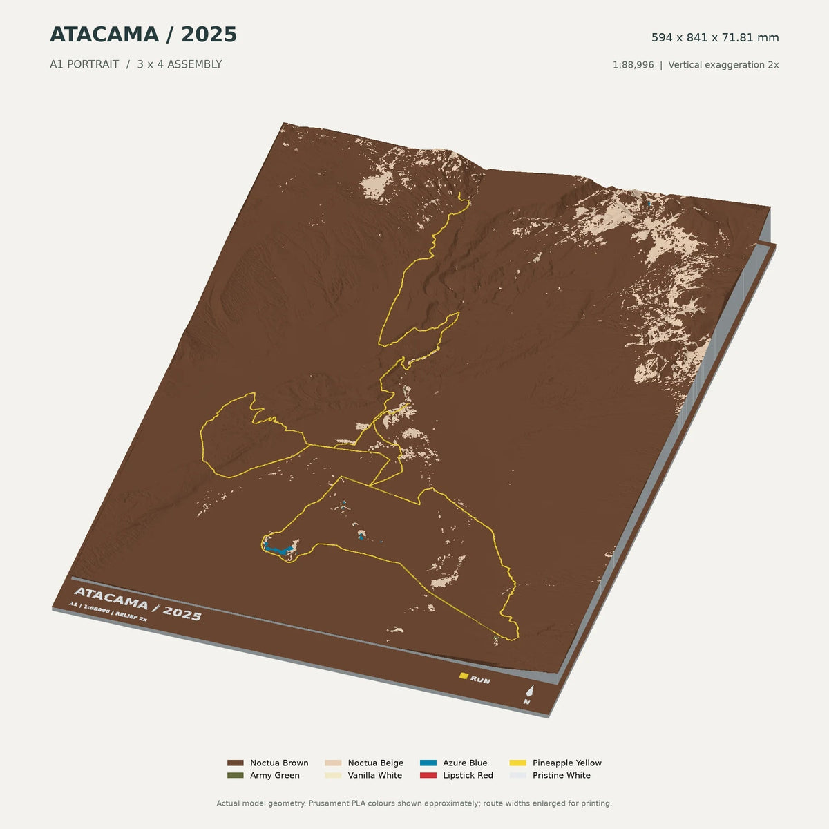 Atacama Crossing, A1 digital model preview showing raised terrain and route; not physical product photography