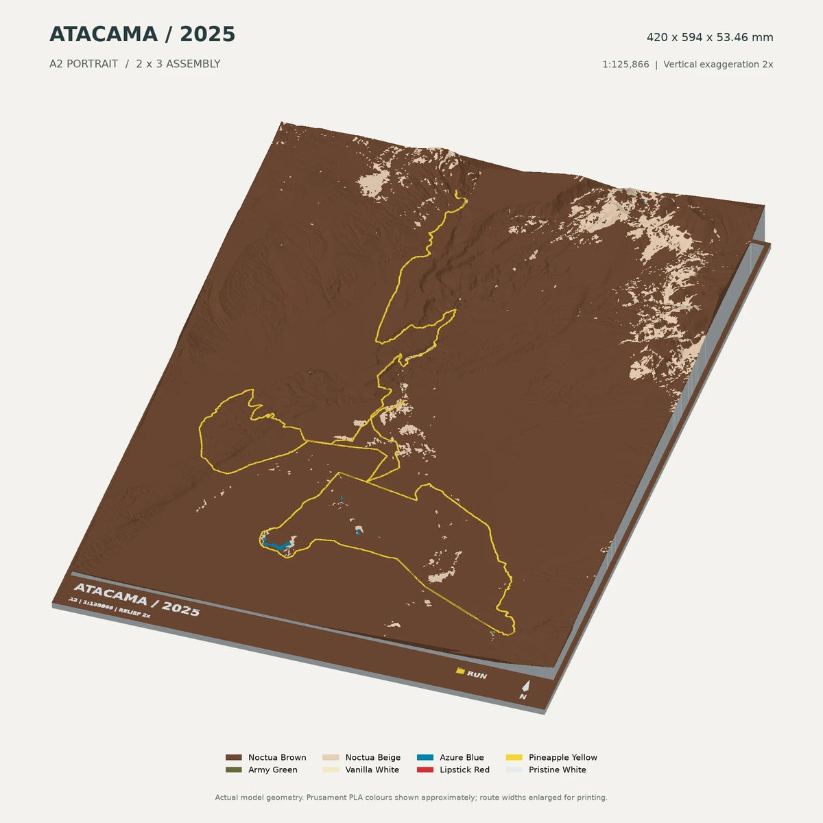 Atacama Crossing, A2 digital model preview showing raised terrain and route; not physical product photography