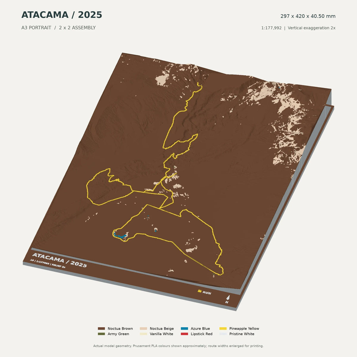 Atacama Crossing, A3 digital model preview showing raised terrain and route; not physical product photography