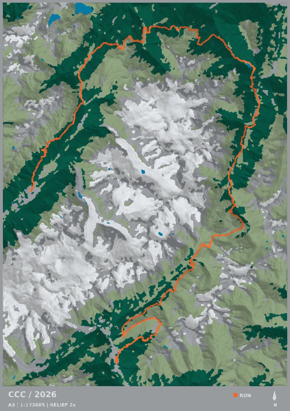 CCC · Courmayeur–Champex–Chamonix, top view of the A5 digital terrain model