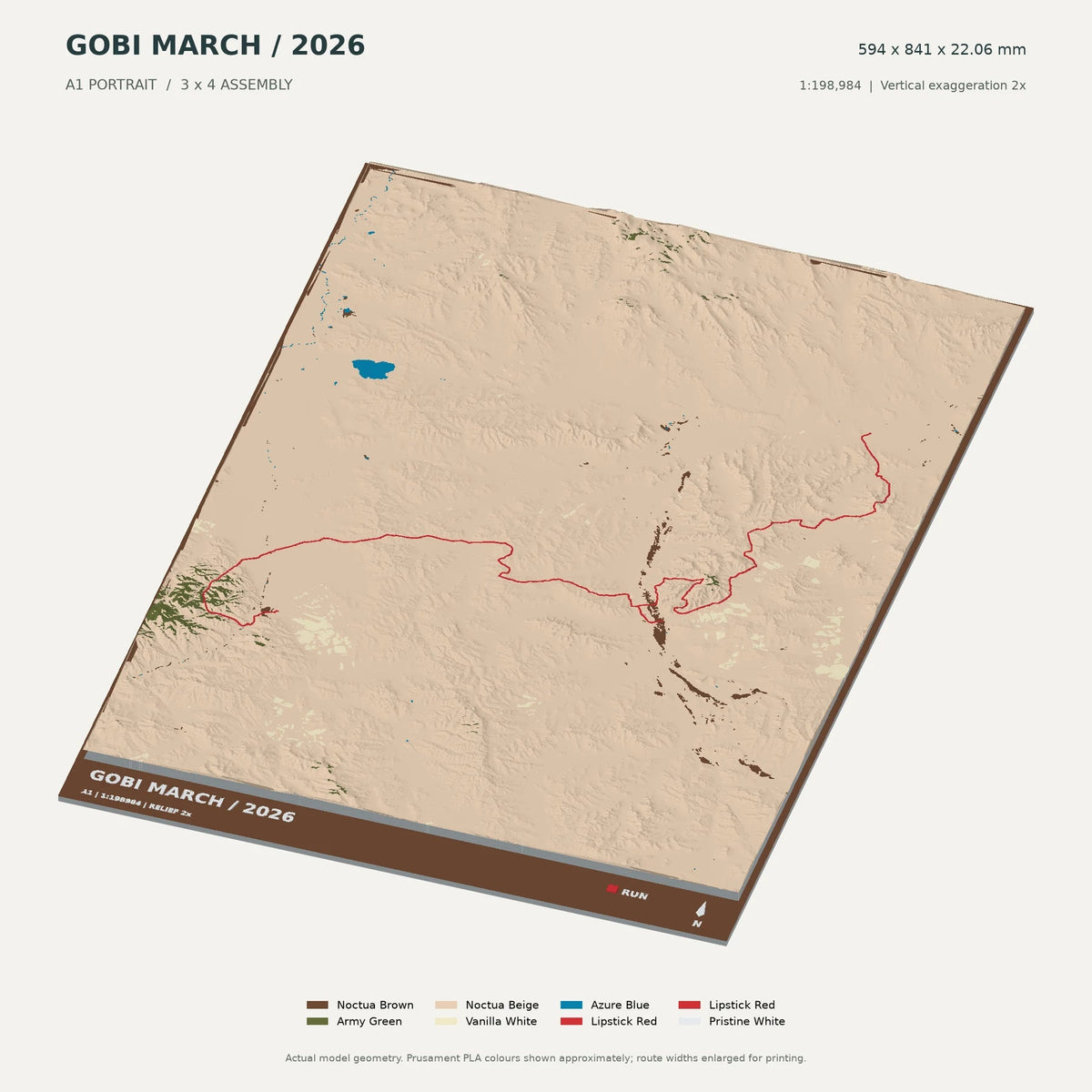 Gobi March, A1 digital model preview showing raised terrain and route; not physical product photography