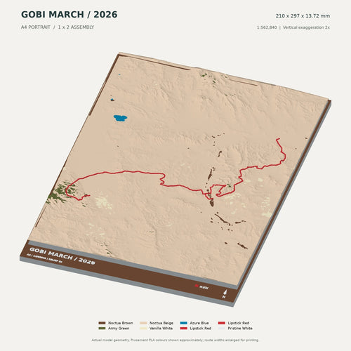 Gobi March, A4 digital model preview showing raised terrain and route; not physical product photography