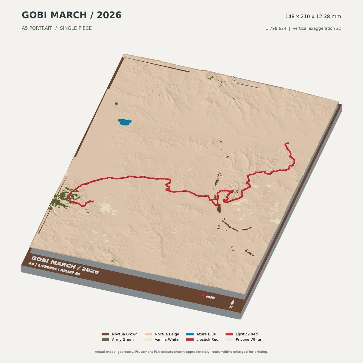 Gobi March, A5 digital model preview showing raised terrain and route; not physical product photography