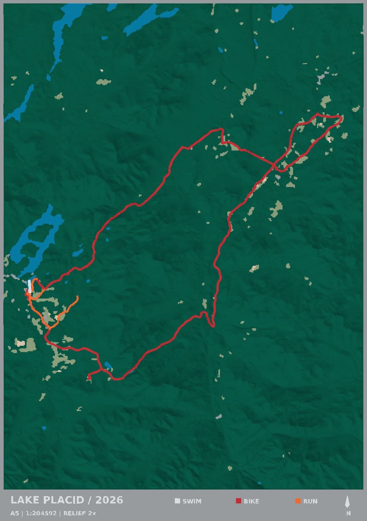 IRONMAN Lake Placid, top view of the A5 digital terrain model