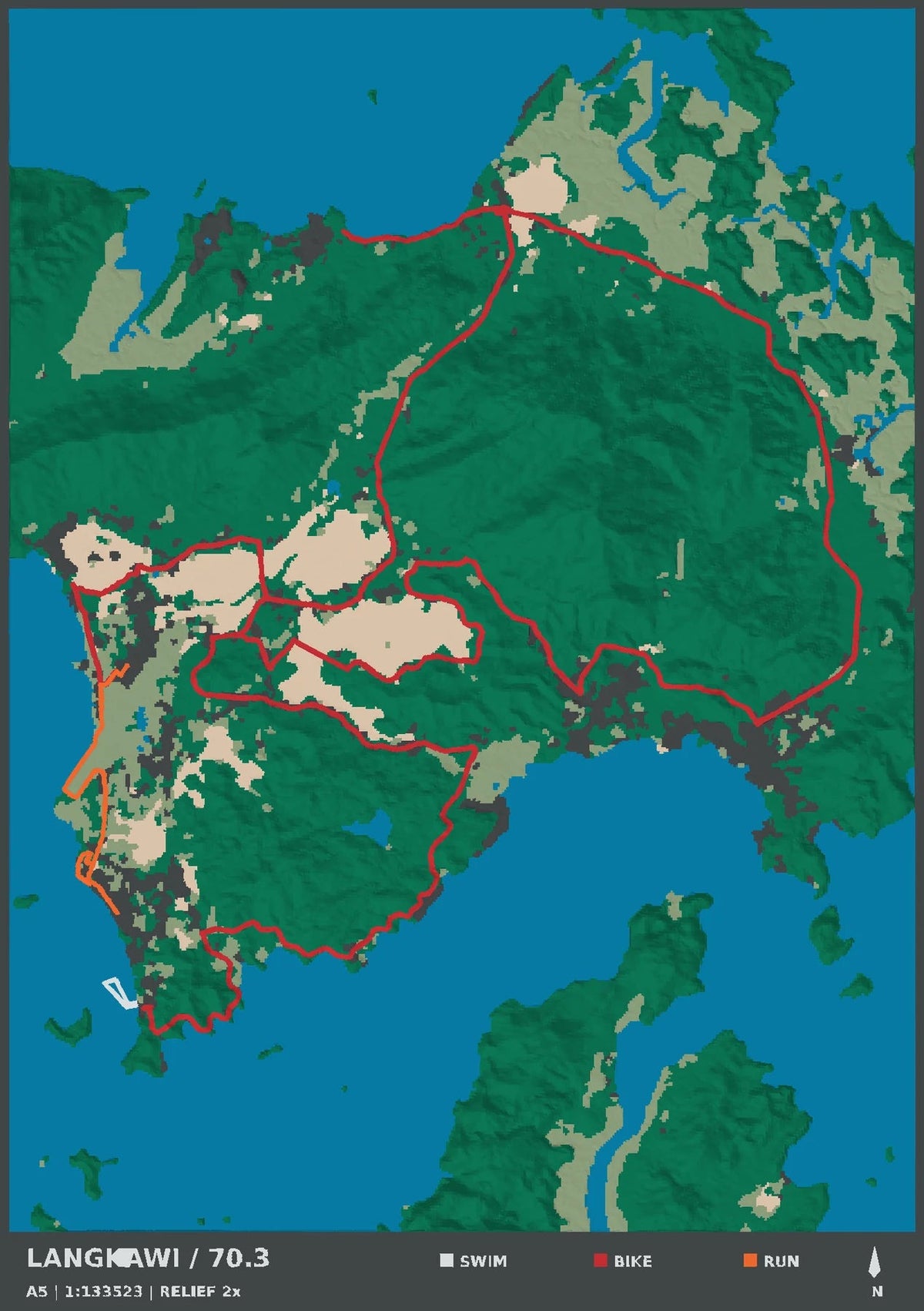 IRONMAN 70.3 Langkawi, top view of the A5 digital terrain model