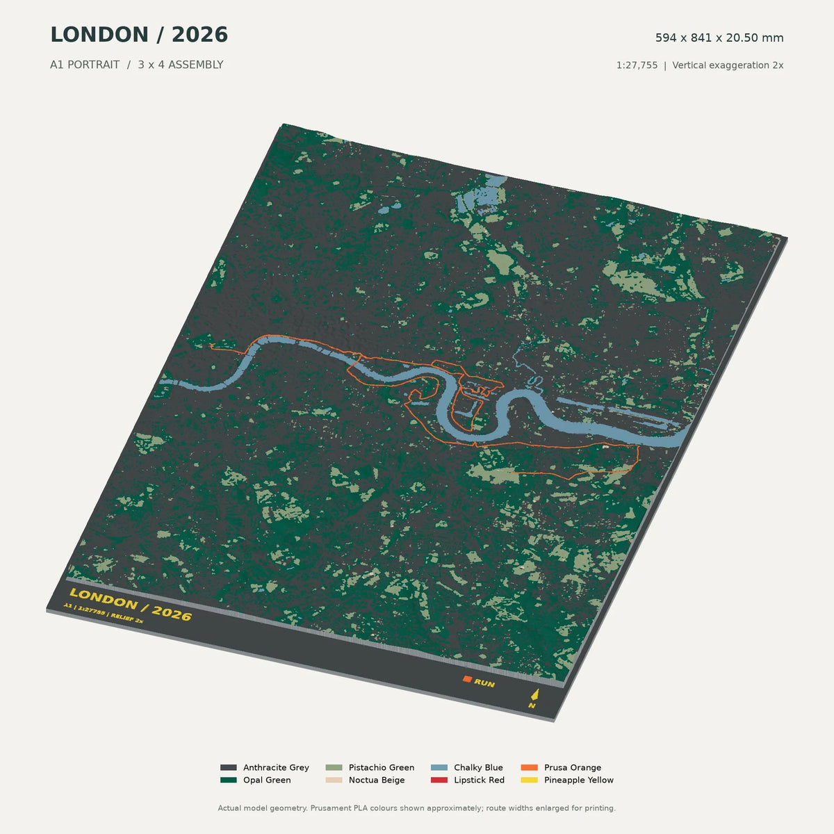 London Marathon, A1 digital model preview showing raised terrain and route; not physical product photography