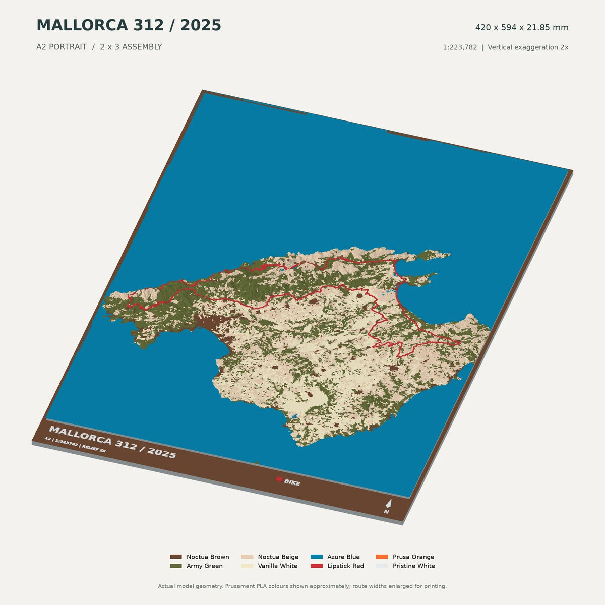 Mallorca 312, A2 digital model preview showing raised terrain and route; not physical product photography