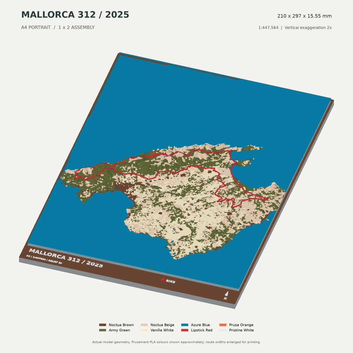 Mallorca 312, A4 digital model preview showing raised terrain and route; not physical product photography