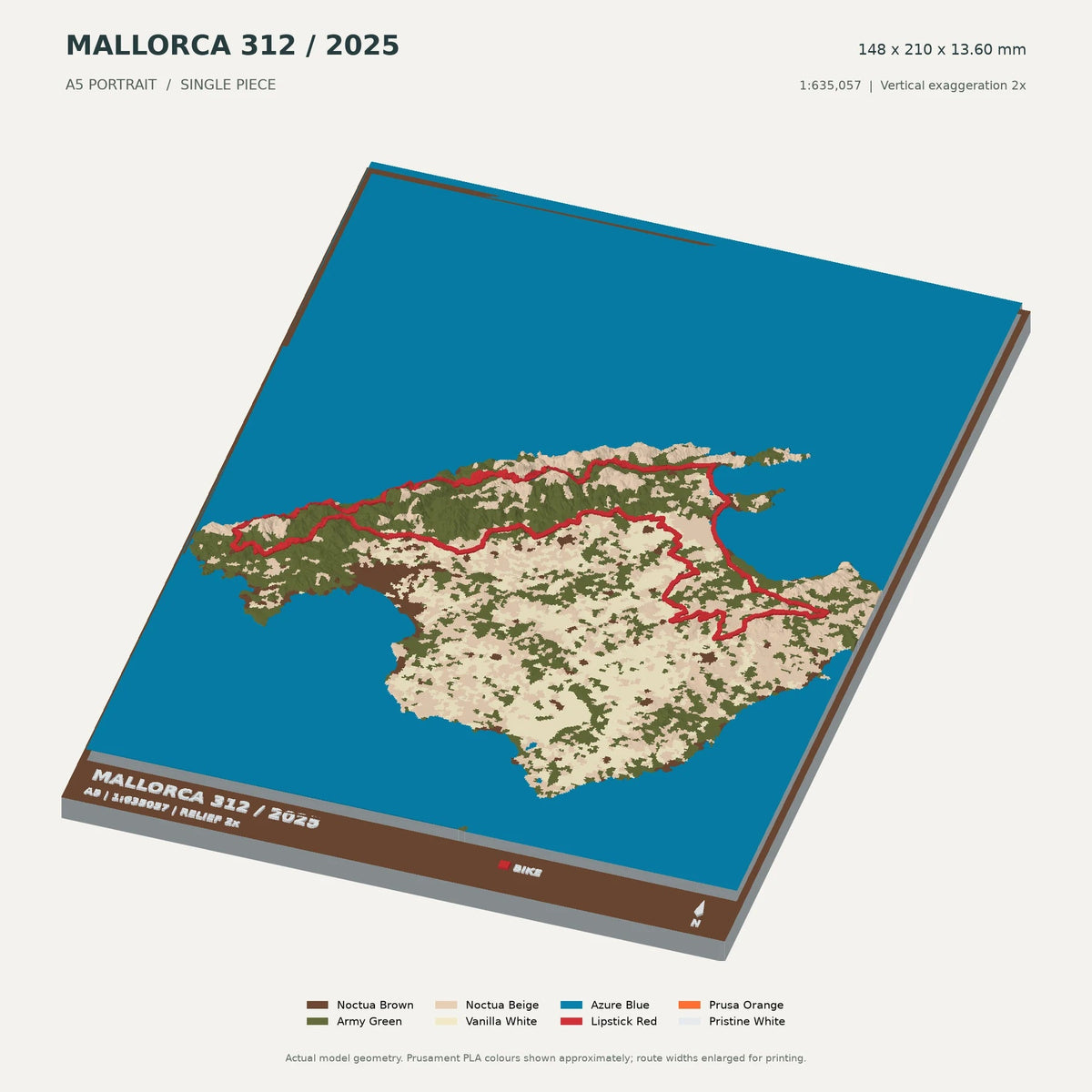 Mallorca 312, A5 digital model preview showing raised terrain and route; not physical product photography
