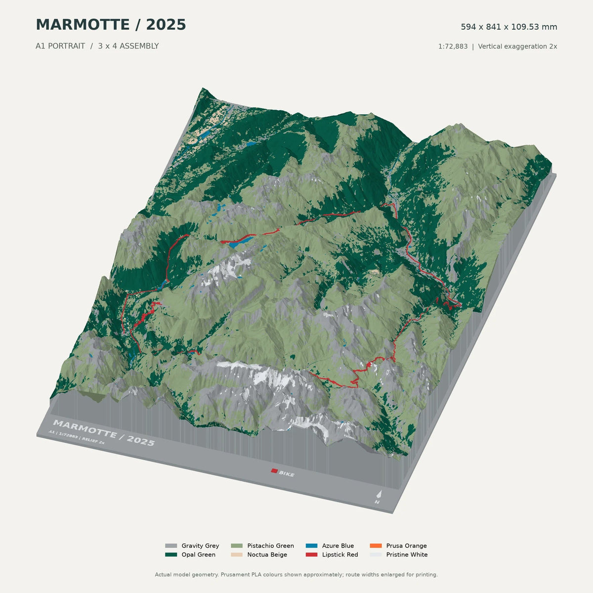 Marmotte Granfondo Alpes, A1 digital model preview showing raised terrain and route; not physical product photography