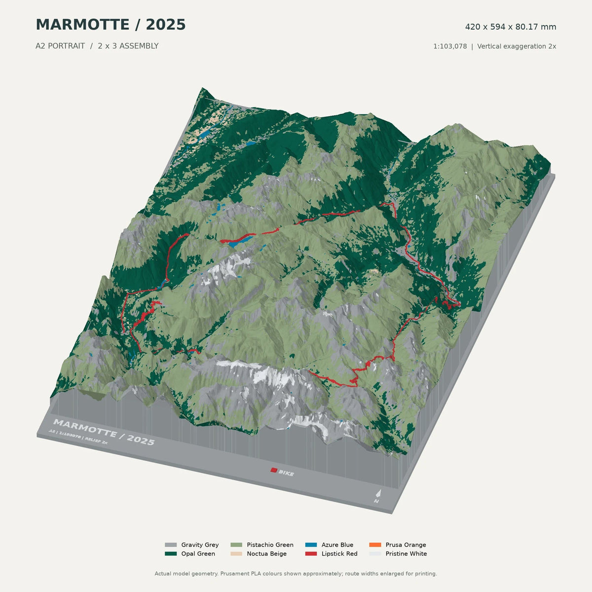 Marmotte Granfondo Alpes, A2 digital model preview showing raised terrain and route; not physical product photography