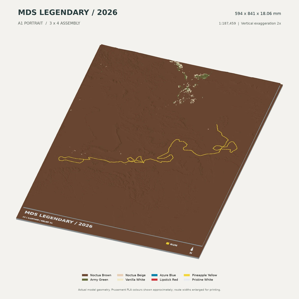Marathon des Sables Legendary, A1 digital model preview showing raised terrain and route; not physical product photography