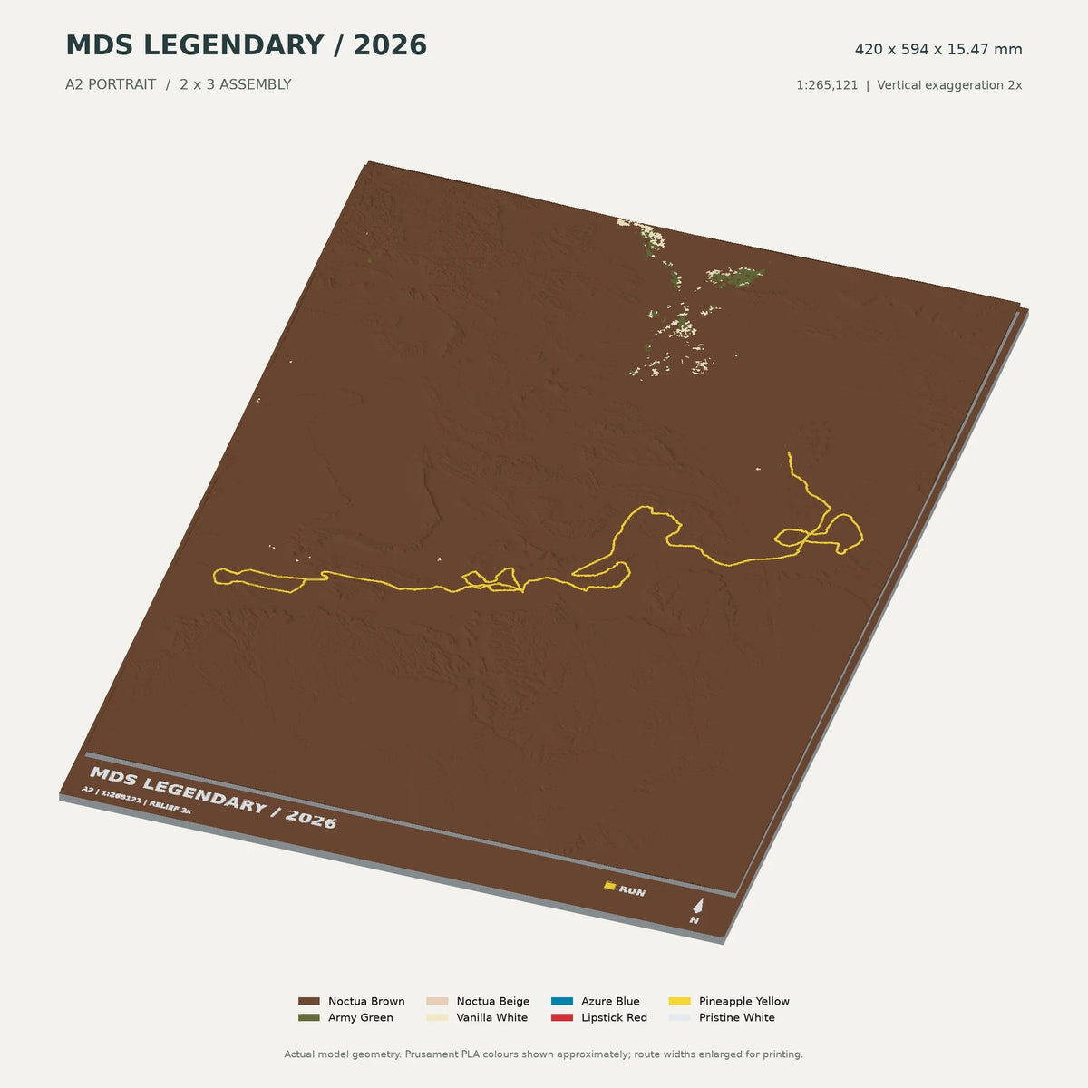 Marathon des Sables Legendary, A2 digital model preview showing raised terrain and route; not physical product photography