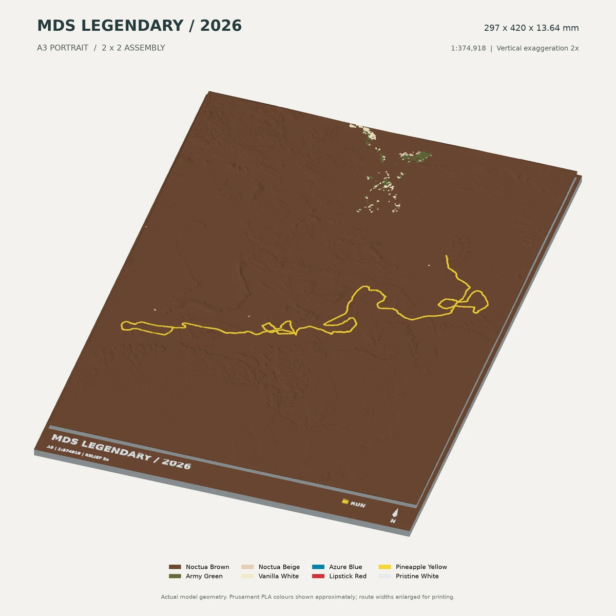 Marathon des Sables Legendary, A3 digital model preview showing raised terrain and route; not physical product photography