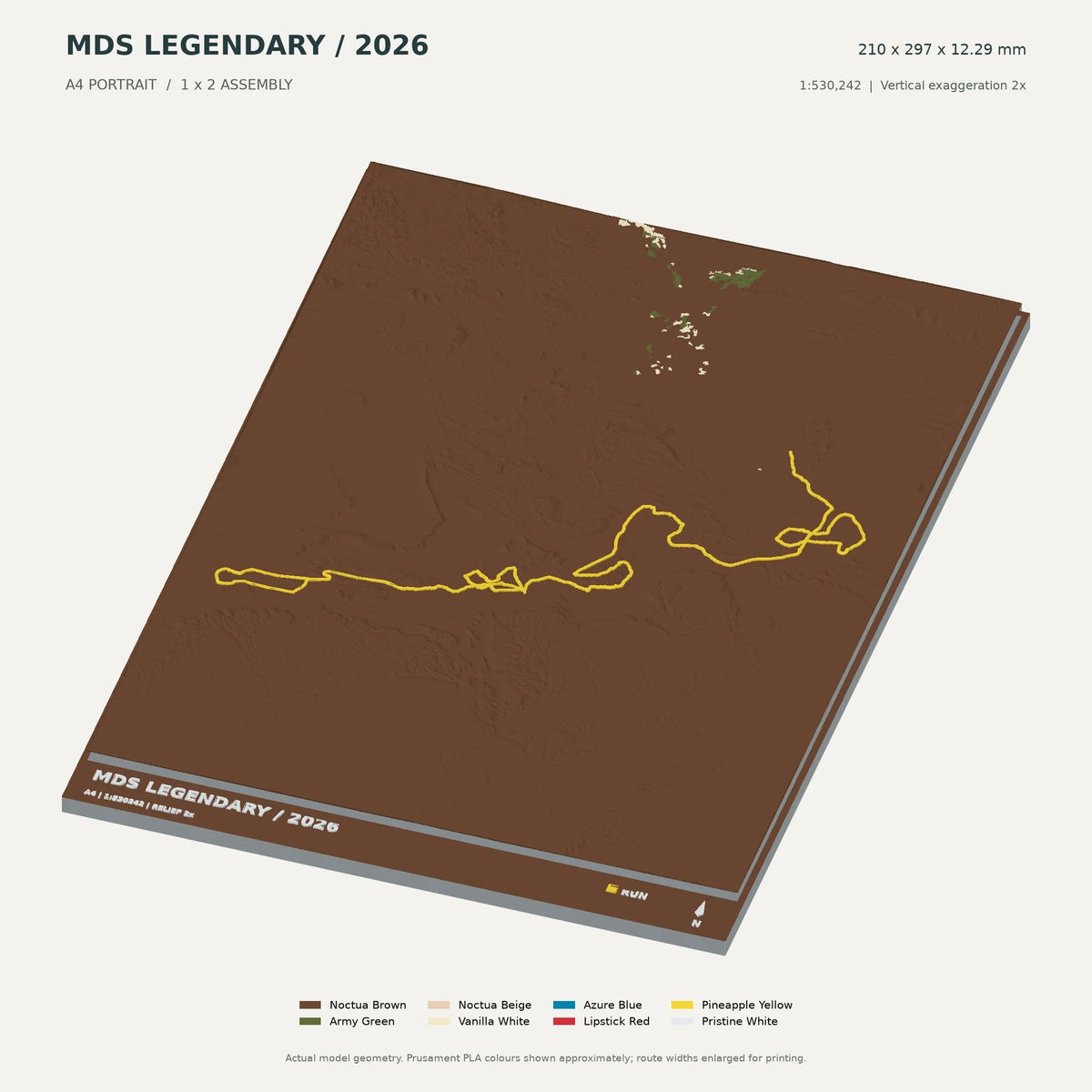 Marathon des Sables Legendary, A4 digital model preview showing raised terrain and route; not physical product photography