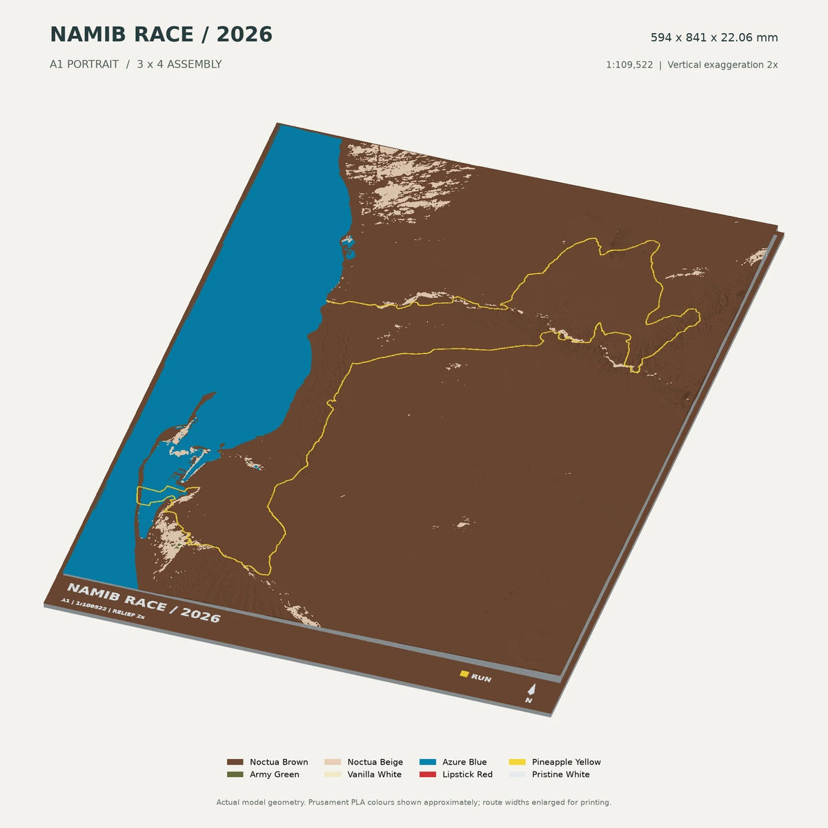 Namib Race, A1 digital model preview showing raised terrain and route; not physical product photography