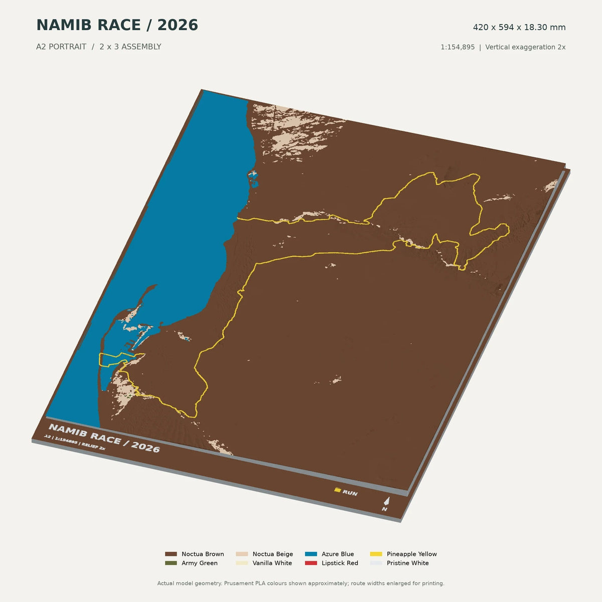 Namib Race, A2 digital model preview showing raised terrain and route; not physical product photography