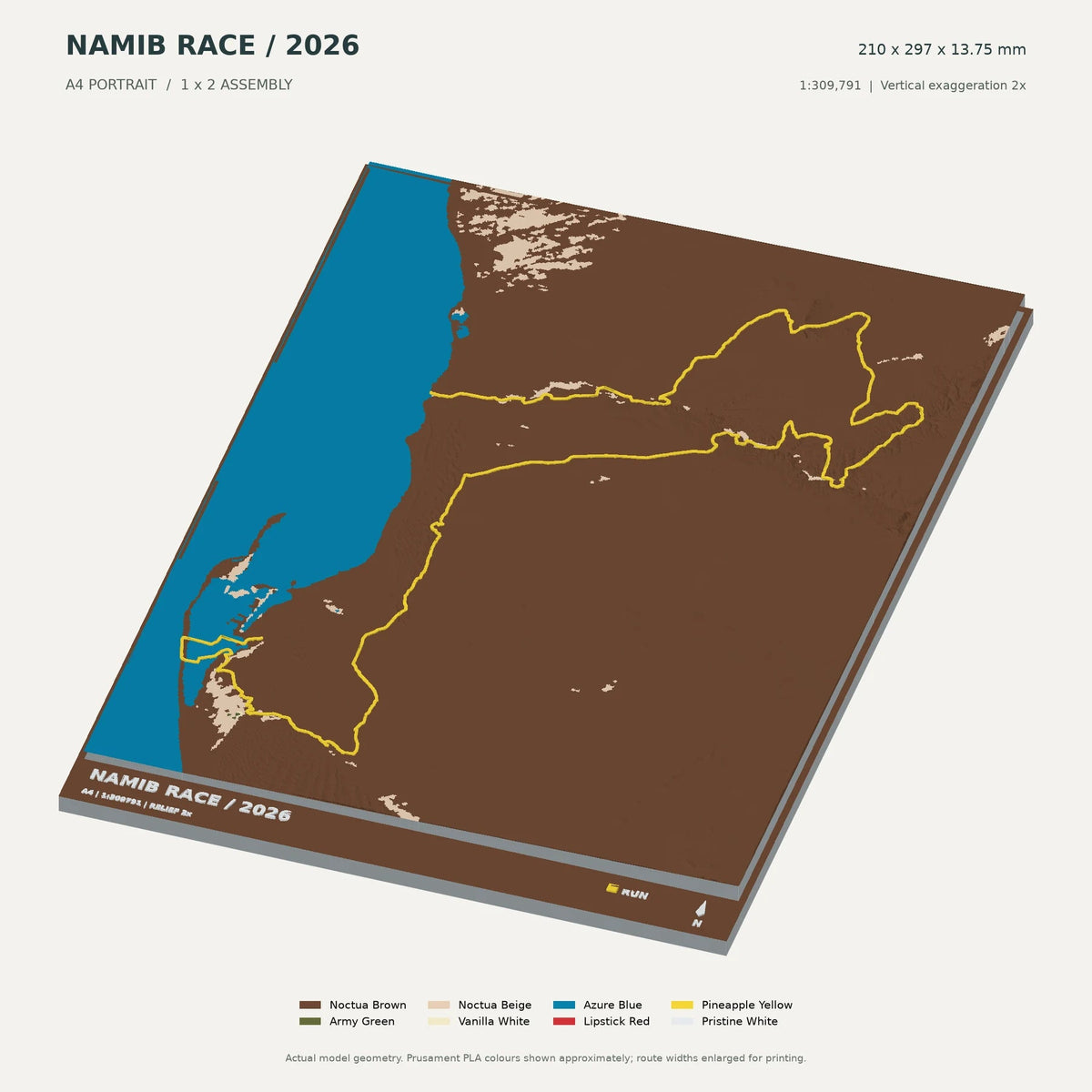 Namib Race, A4 digital model preview showing raised terrain and route; not physical product photography