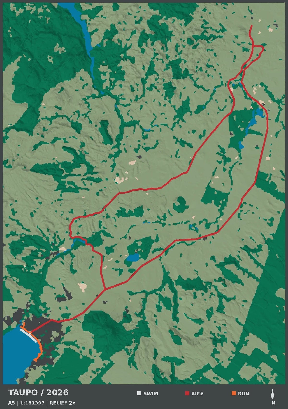 IRONMAN New Zealand · Taupō, top view of the A5 digital terrain model