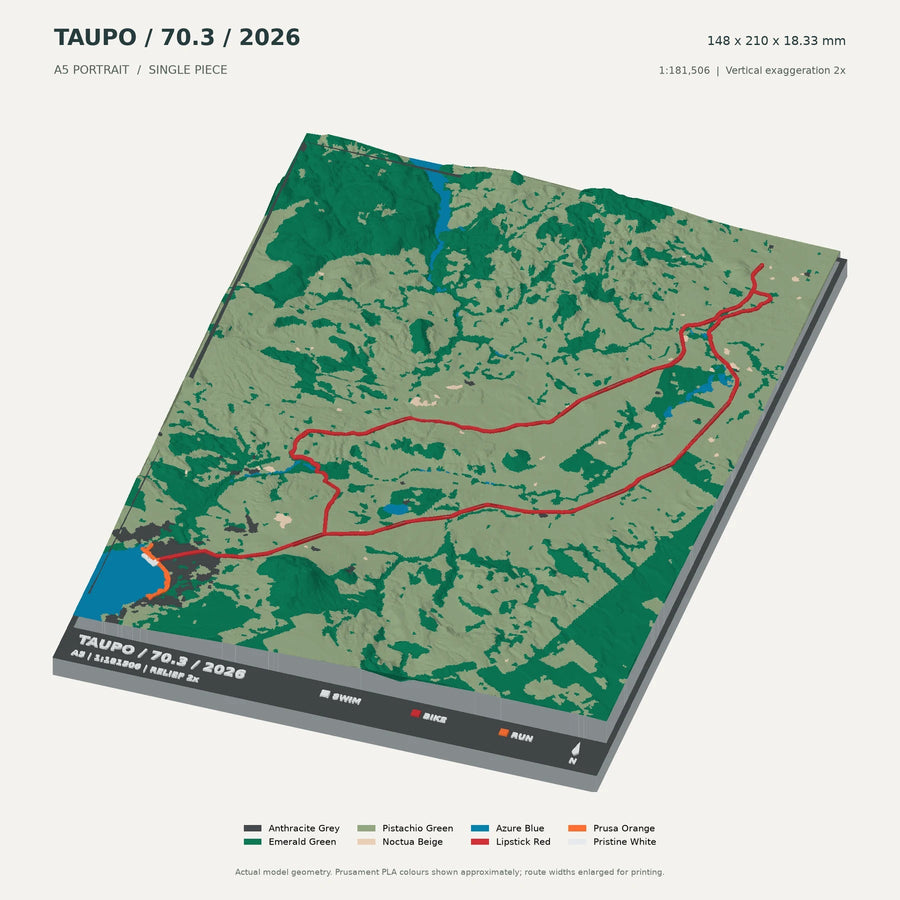 IRONMAN 70.3 New Zealand · Taupō — 3D Route Artwork — digital terrain model preview