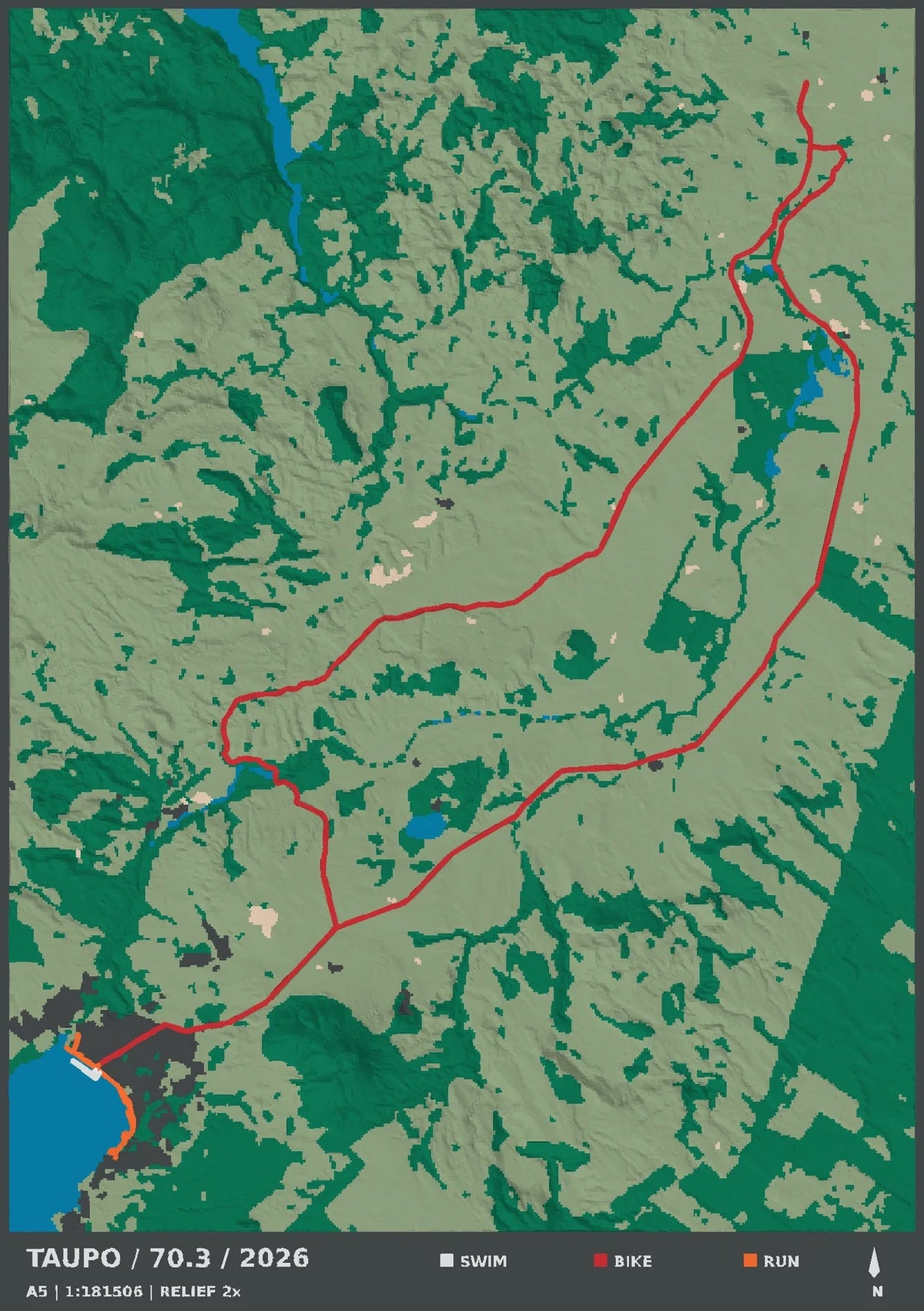 IRONMAN 70.3 New Zealand · Taupō, top view of the A5 digital terrain model