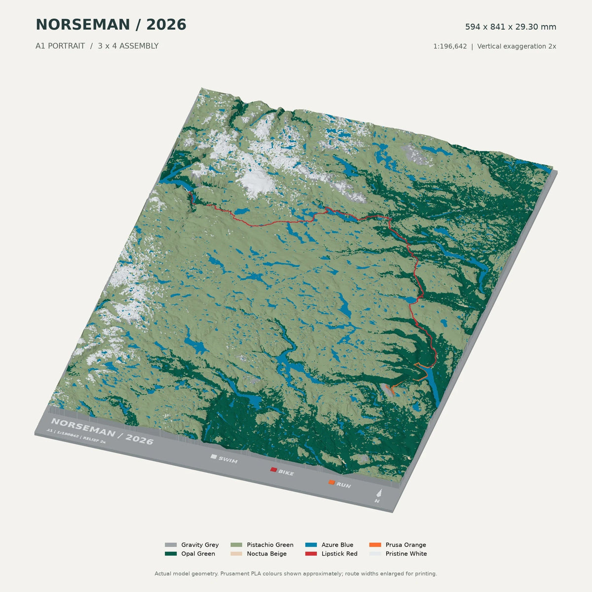 Norseman · Black finish, A1 digital model preview showing raised terrain and route; not physical product photography
