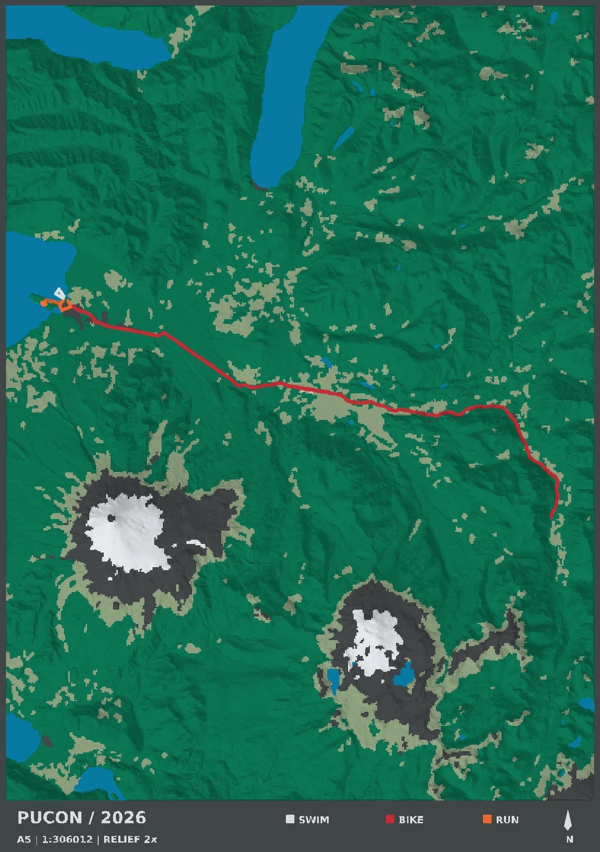 IRONMAN 70.3 Pucón, top view of the A5 digital terrain model