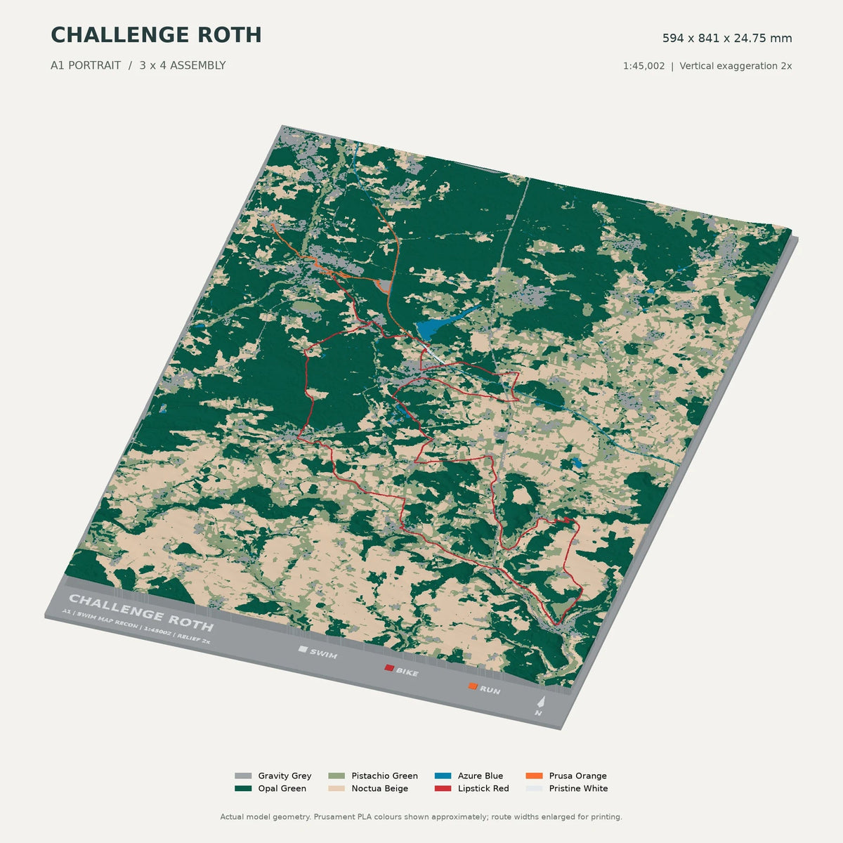Challenge Roth, A1 digital model preview showing raised terrain and route; not physical product photography