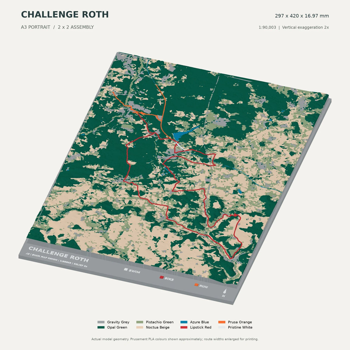 Challenge Roth, A3 digital model preview showing raised terrain and route; not physical product photography