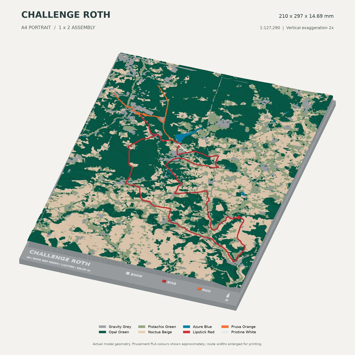 Challenge Roth, A4 digital model preview showing raised terrain and route; not physical product photography