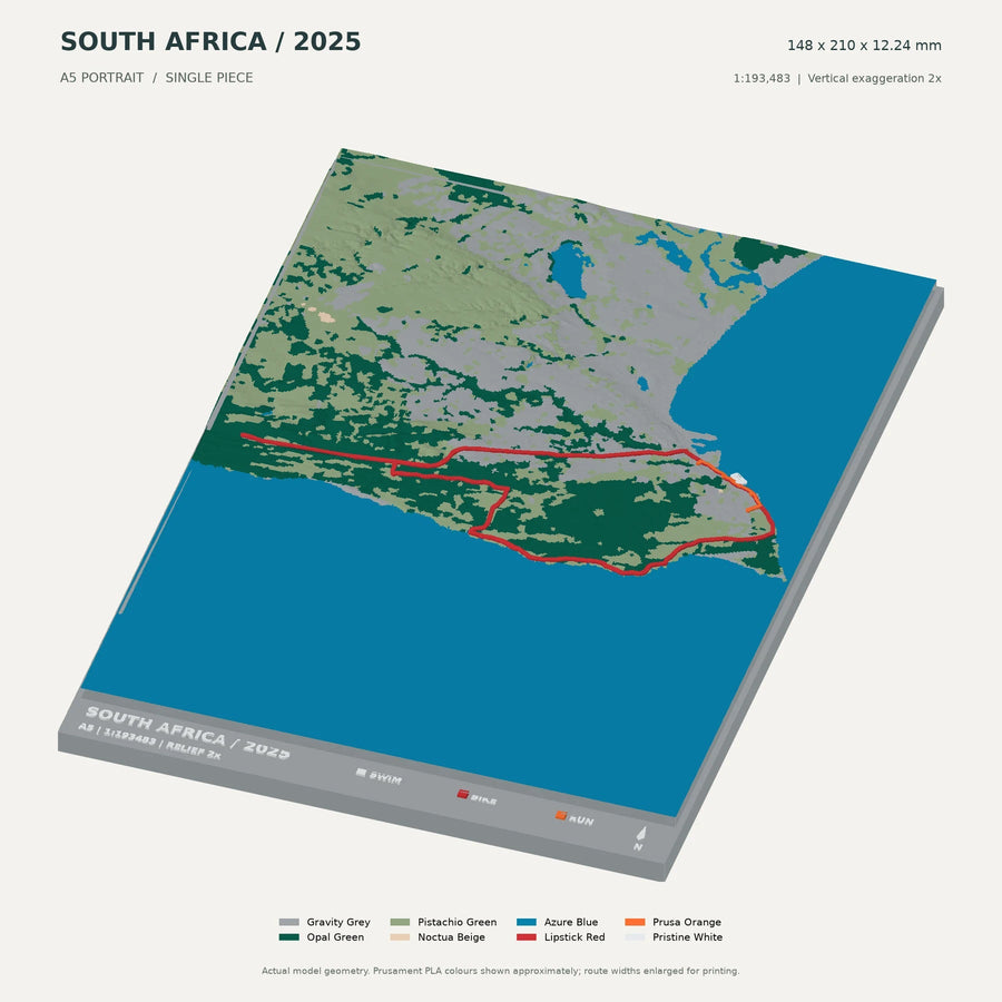 IRONMAN South Africa · Nelson Mandela Bay — 3D Route Artwork — digital terrain model preview