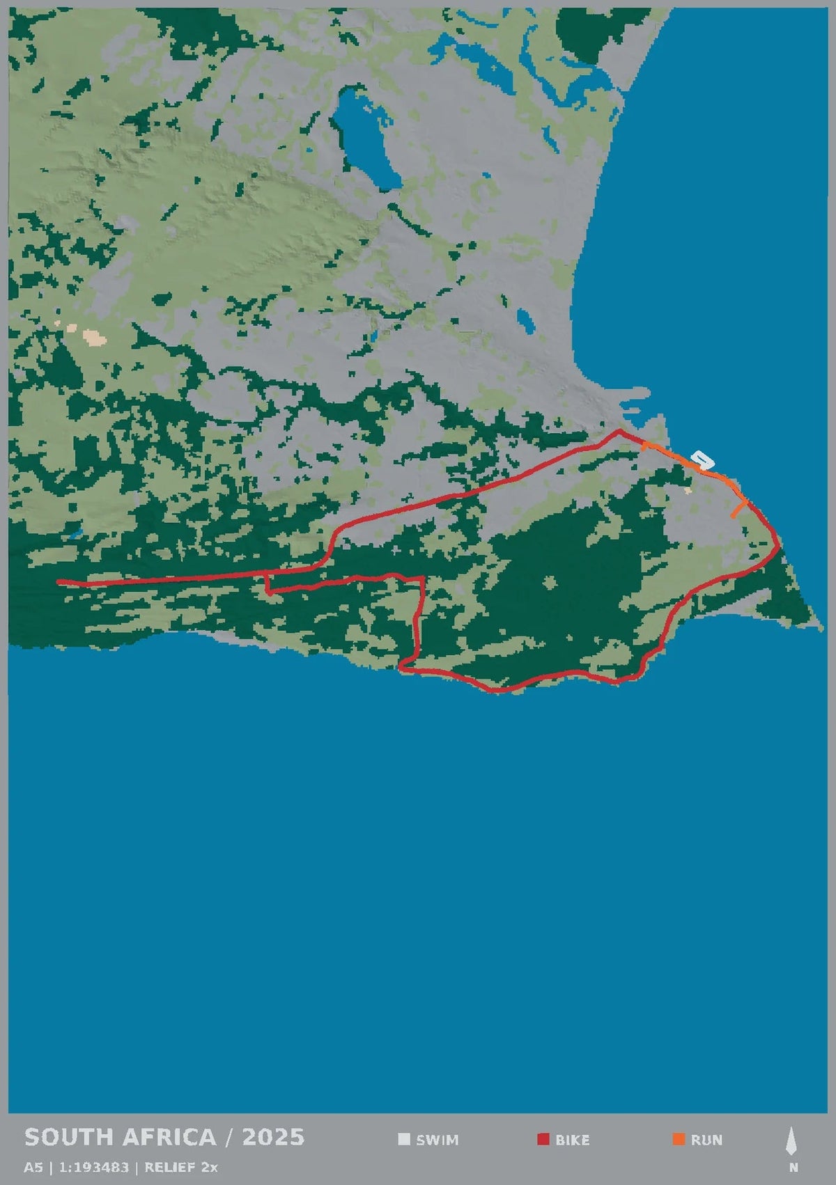 IRONMAN South Africa · Nelson Mandela Bay, top view of the A5 digital terrain model