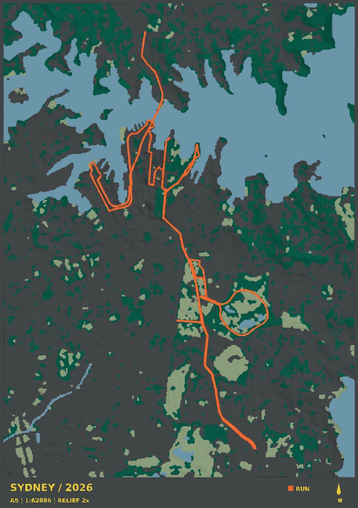 Sydney Marathon, top view of the A5 digital terrain model