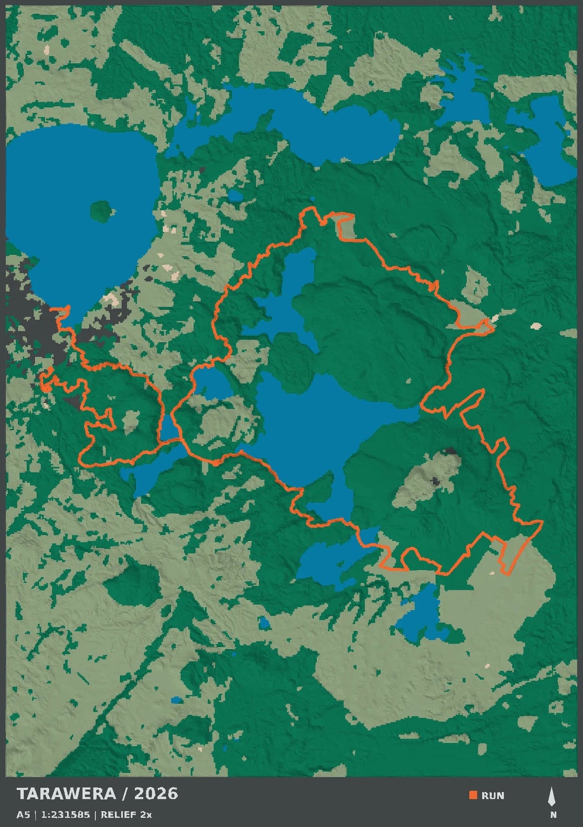 Tarawera TMiler, top view of the A5 digital terrain model