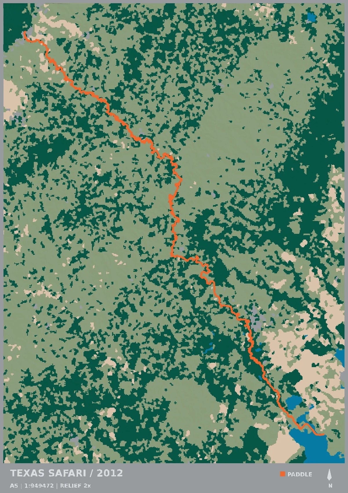 Texas Water Safari, top view of the A5 digital terrain model
