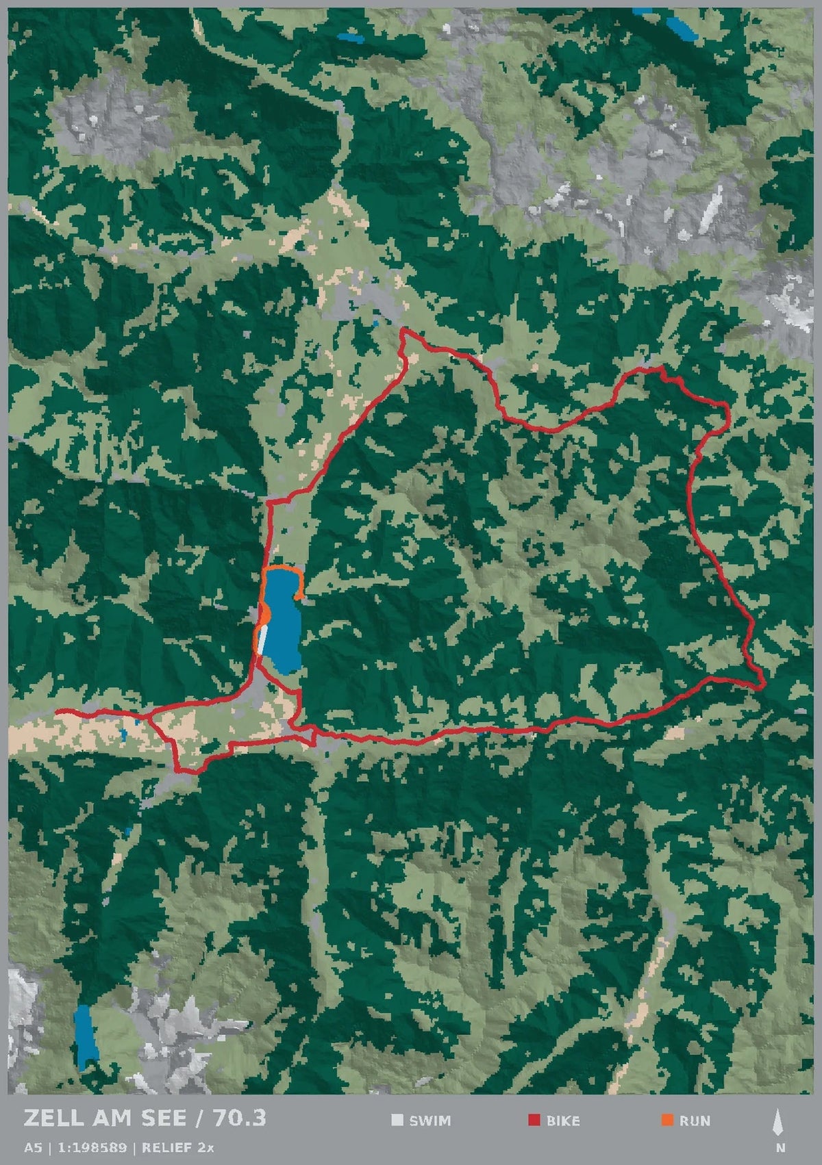 IRONMAN 70.3 Zell am See–Kaprun, top view of the A5 digital terrain model