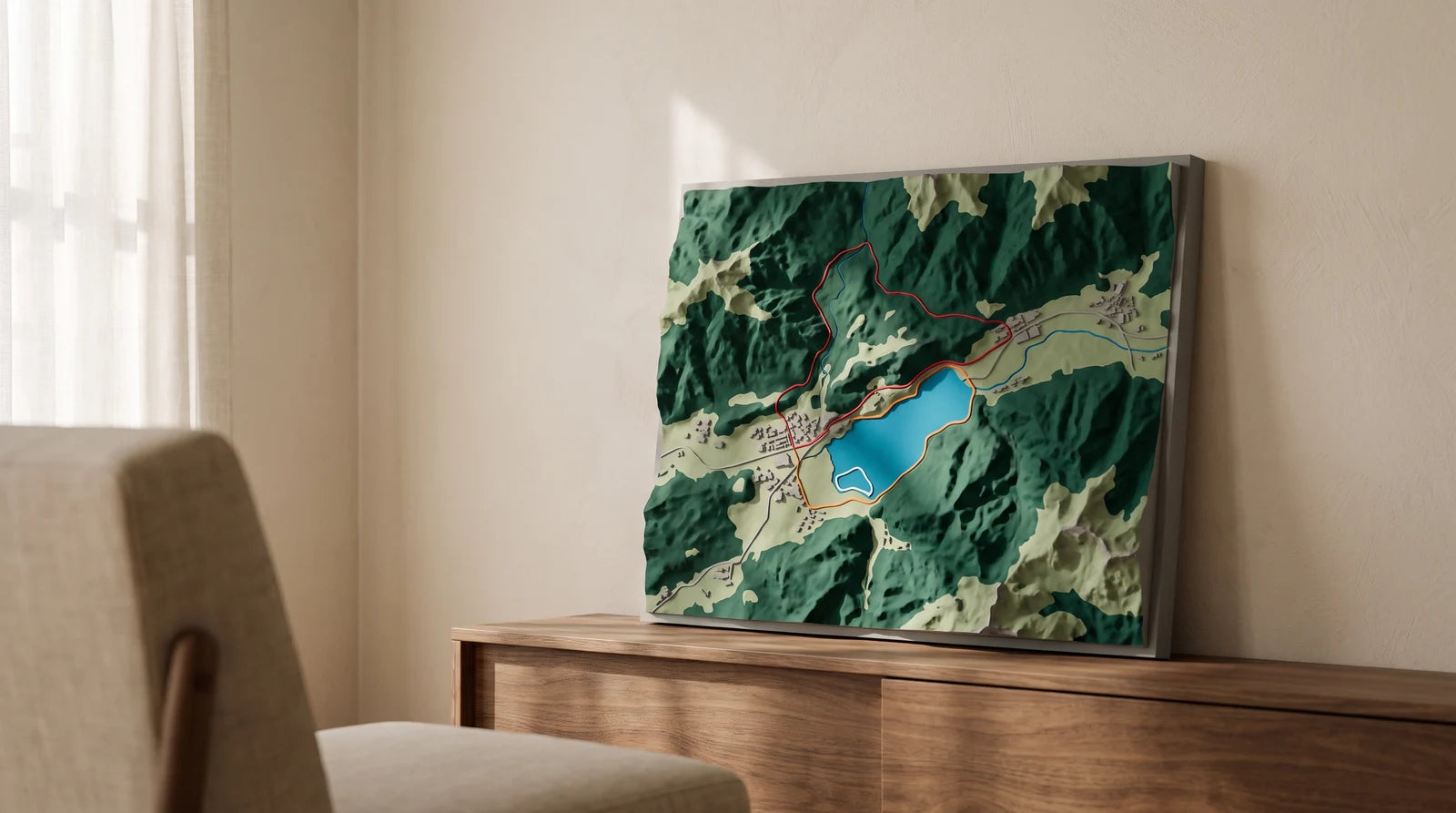 Interior concept exploring how a landscape artwork might sit in a home